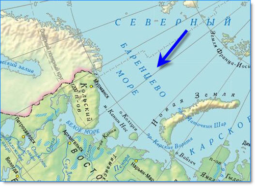 Карта баренцева моря с островами и населенными пунктами